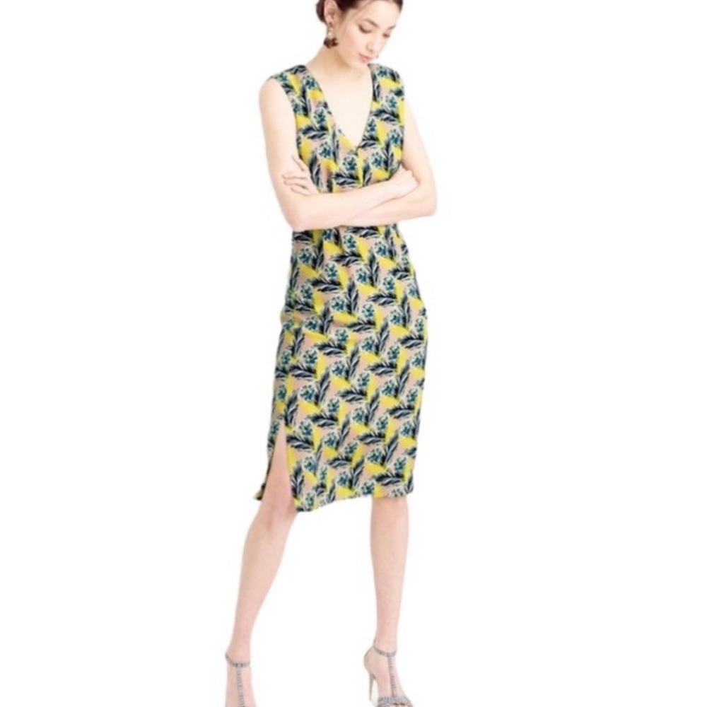 J. Crew Floral Sleeveless Silk Dress Spring Meadow #9769 Yellow